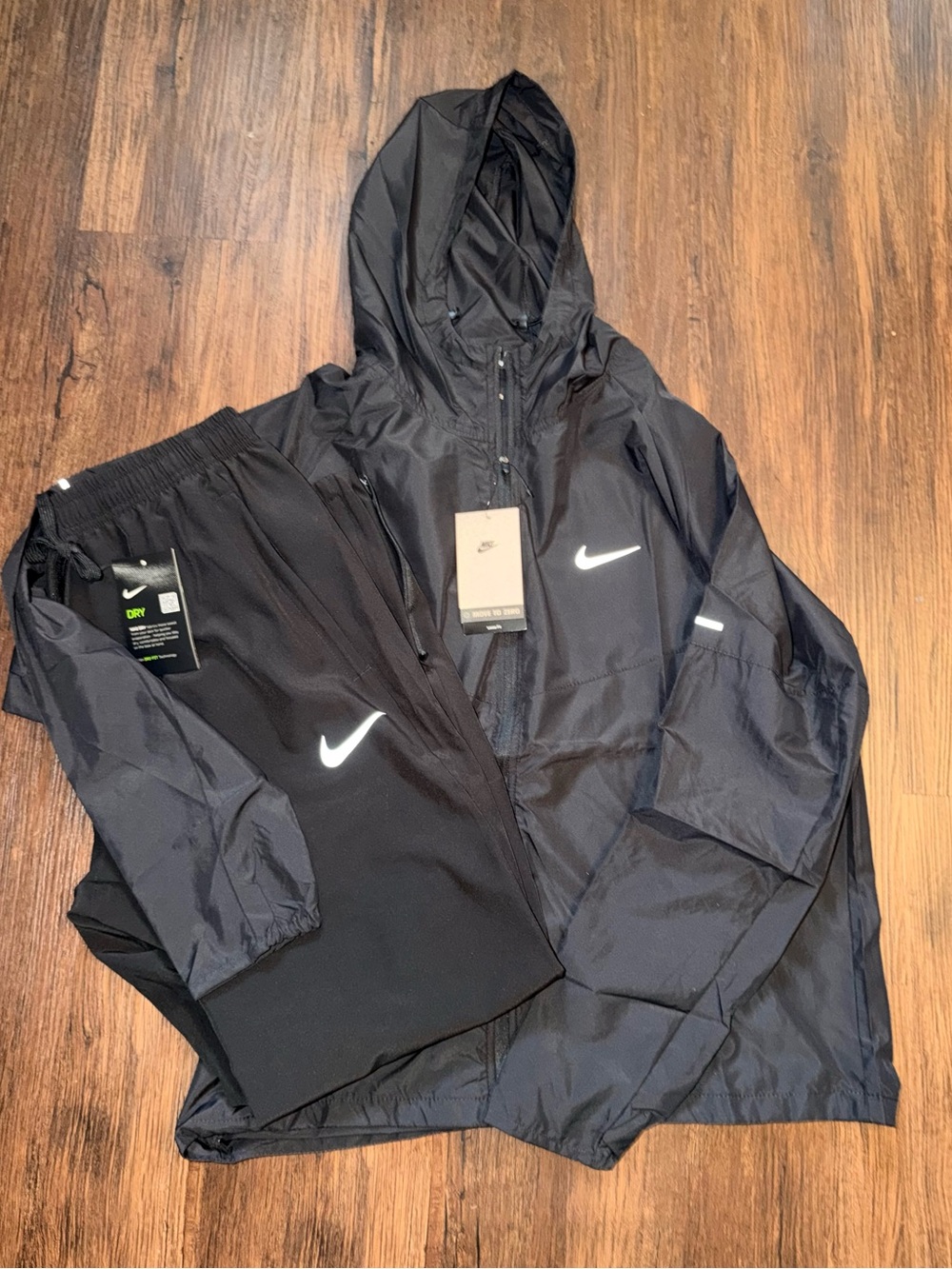 Nike Black Hooded Dri-Fit Windbreaker Jacket with Matching Black Track Pants